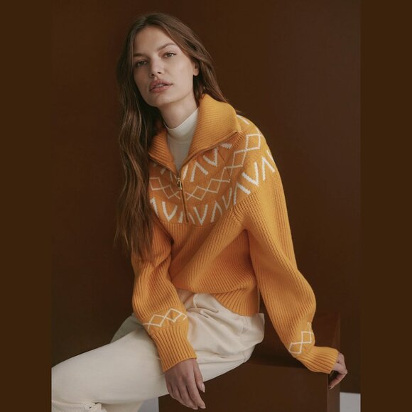 Varley Tops - NEW Varley Size M Women's Sigrid Fairisle Half-Zip Sweater - Alpine Gold